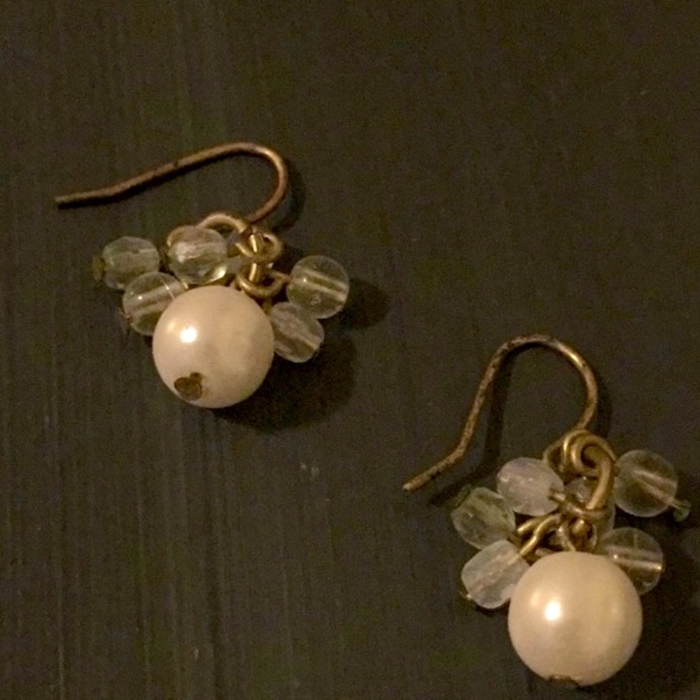 French hook drop faux pearl and bead earrings